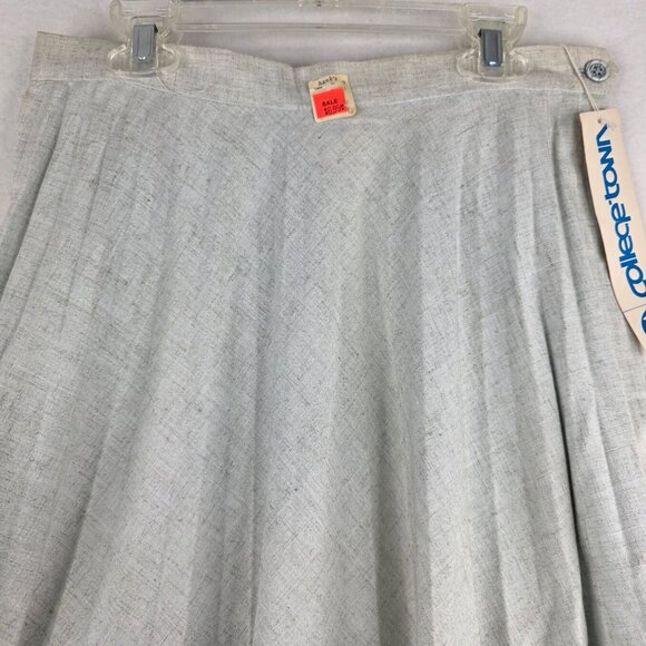 Vintage College Town Pleated Midi Skirt Sze 13-14 Gray Deadstock USA Cottagecore - Picture 3 of 9